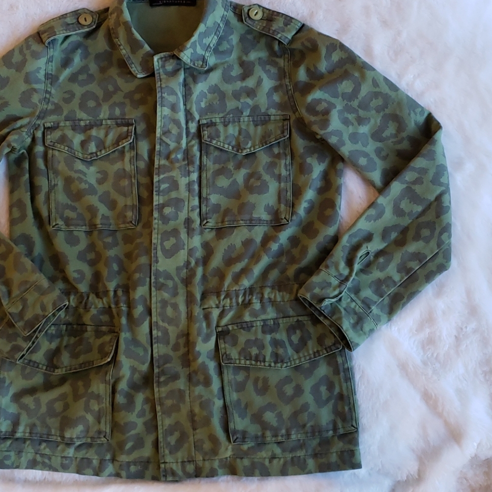 Animal Print Army Green Cargo Jacket